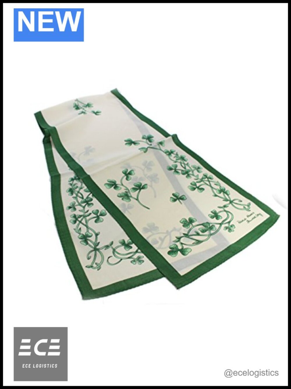 100% Silk Irish Shamrock Scarf 52x12 Celtic Headscarf Lightweight Wrap